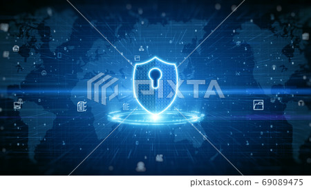 Shield Icon Of Cyber Security. Digital Data Network Protection. 69089475