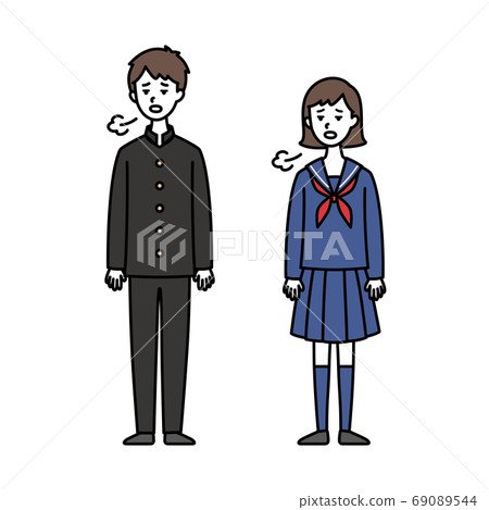 Male and female junior and senior high school students sighing, school run and sailor suit Male and female junior and senior high school students sighing, school run and sailor suit 69089544