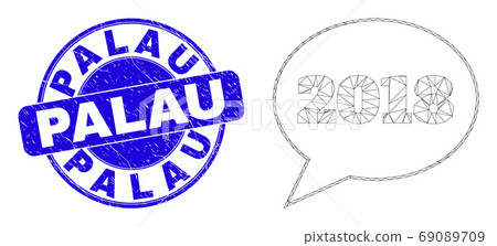 Blue Grunge Palau Stamp Seal and Web Carcass 2018 Message Balloon 69089709
