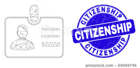 Blue Distress Citizenship Stamp Seal and Web Mesh User Id Badge 69089746