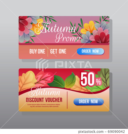 autumn discount web banner with colored leaves autumn discount web banner with colored leaves 69090042