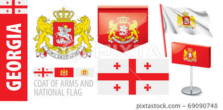 Vector set of the coat of arms and national flag of Georgia 69090748