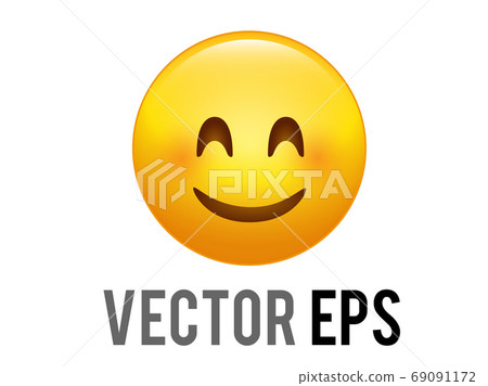 The vector isolated gradient yellow smiley sweet and shy face icon with red cheeks The vector isolated gradient yellow smiley sweet and shy face icon with red cheeks 69091172