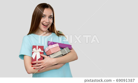 holiday shopping festive bonus delighted woman holiday shopping festive bonus delighted woman 69091387