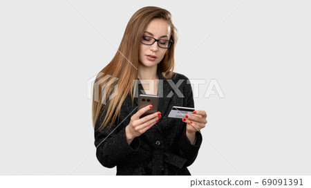 mobile banking online transaction business woman mobile banking online transaction business woman 69091391