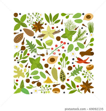 Spice shop design template, herbs and spices background Spice shop design template, herbs and spices background 69092135