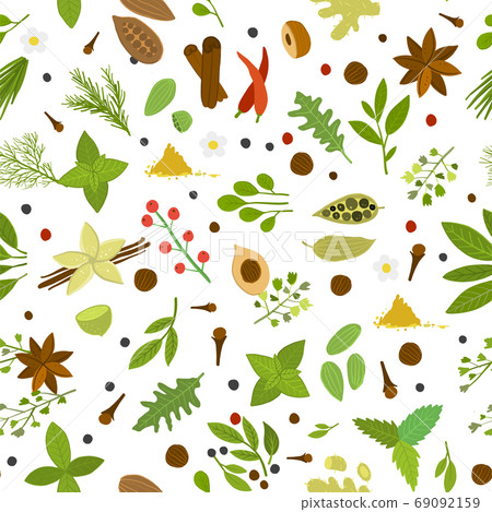 Herbs and spices background, seamless pattern for your design 69092159