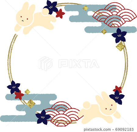 Japanese Style Frame Illustration Of Rabbit And Stock Illustration