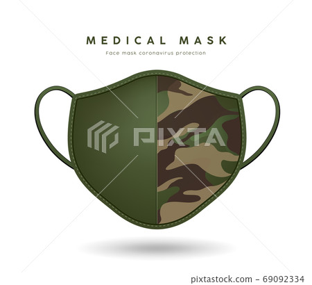 Face mask cloth pattern soldier green color design isolated on white background 69092334