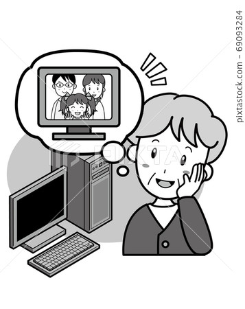 一位老太太想與不在電腦旁的家庭成員進行遠程交談 69093284