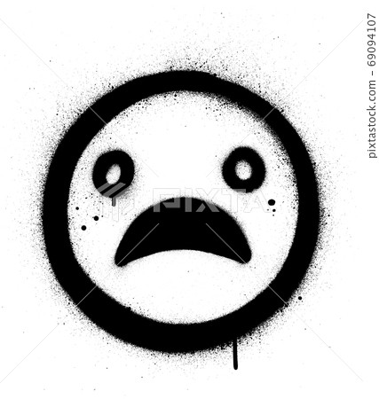 graffiti sad face icon sprayed in black over white 69094107