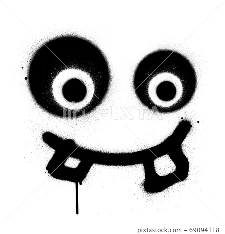 graffiti silly stare square icon sprayed over white graffiti silly stare square icon sprayed over white 69094118