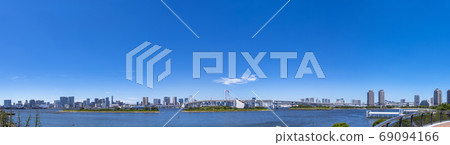 Wide panoramic view of Tokyo Bay area Wide panoramic view of Tokyo Bay area 69094166