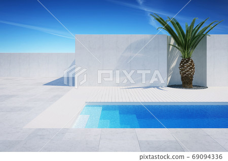luxury modern backyard with a swimming pool, 3d rendering luxury modern backyard with a swimming pool, 3d rendering 69094336