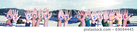 Children Hands Building Word As Soon As Possible, Children Hands Building Word As Soon As Possible, 69094445