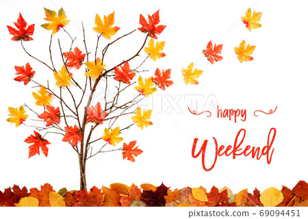 Tree With Colorful Leaf Decoration, Leaves Flying Tree With Colorful Leaf Decoration, Leaves Flying 69094451