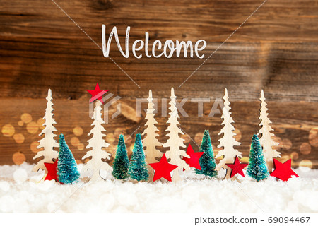 Christmas Tree, Snow, Red Star, Text Welcome, Christmas Tree, Snow, Red Star, Text Welcome, 69094467