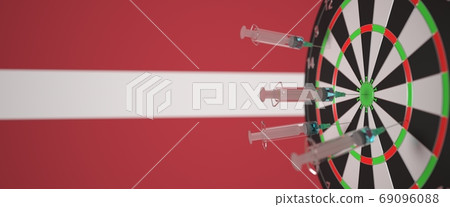Vaccine syringes with text and flag of Latvia as a background. Latvian Medical research and vaccination, 3D rendering Vaccine syringes with text and flag of Latvia as a background. Latvian Medical research and vaccination, 3D rendering 69096088