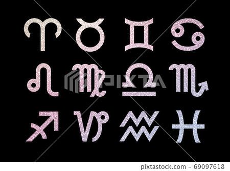 Twelve constellation horoscope sign icon set illustration black background 69097618