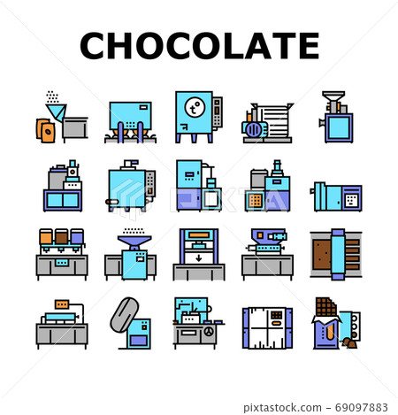 Chocolate Production Collection Icons Set Vector 69097883
