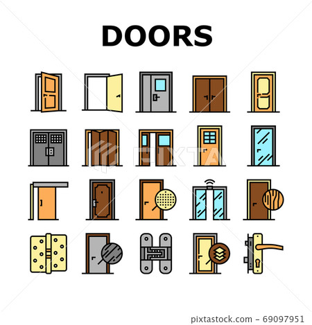 Interior Doors Types Collection Icons Set Vector 69097951