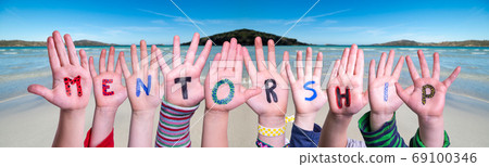 Children Hands Building Word Mentorship, Ocean Background Children Hands Building Word Mentorship, Ocean Background 69100346