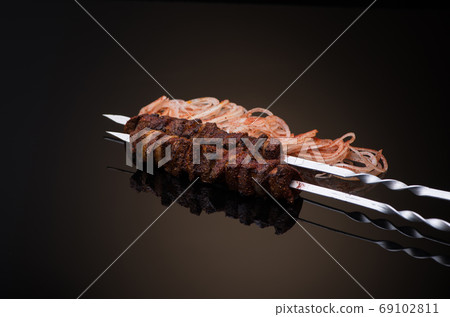 dish on black background dish on black background 69102811