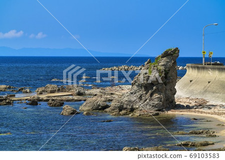 Clear Sasakawa stream and blue sea Murakami city, Niigata prefecture Clear Sasakawa stream and blue sea Murakami city, Niigata prefecture 69103583