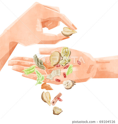 從棕櫚溢出的中草藥插圖 69104516