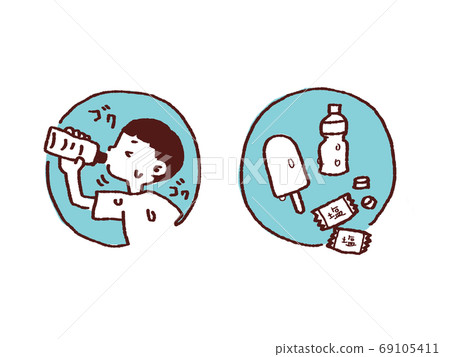 Heat stroke measures illustration material set No blue letters Heat stroke measures illustration material set No blue letters 69105411