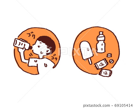 Heat stroke measures illustration material set Orange no letters Heat stroke measures illustration material set Orange no letters 69105414