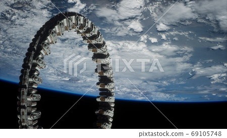 futuristic space station on Earth orbit - Stock Illustration [69105748 ...