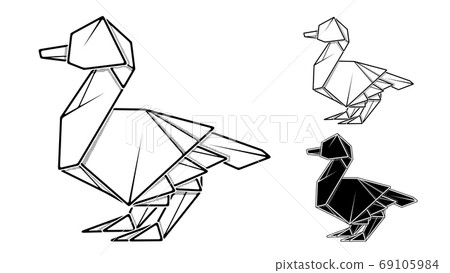 minimalist tattoo boho origami paper duck line art icon over white  background Stock Vector