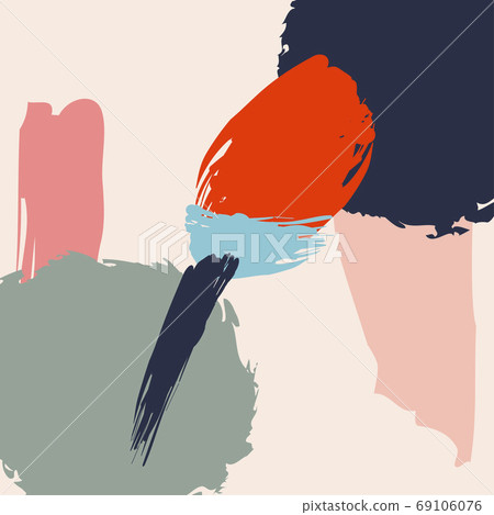 Minimalist design background with abstract organic shapes composition in trendy contemporary collage style, can be used for wall art decoration, card, cover, banner, desktop wallpaper etc 69106076