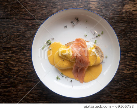 Smoked salmon Eggs Benedict. Smoked salmon Eggs Benedict. 69106758