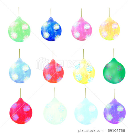 Kugel (sphere) watercolor style illustration collection of colorful Christmas tree decorations 69106766