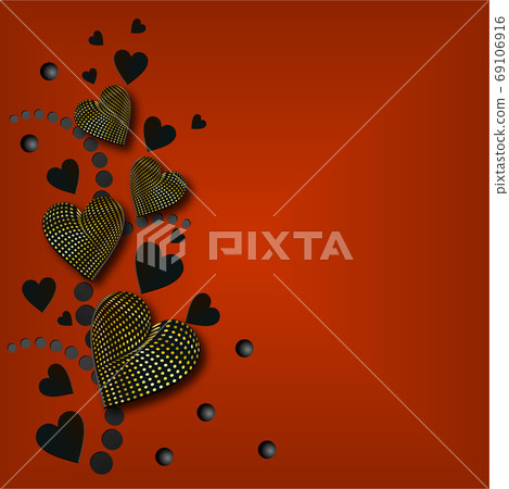 Banner with hearts and balls on a red background. Vector illustration Banner with hearts and balls on a red background. Vector illustration 69106916