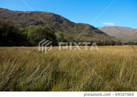 Grassland and Hills with Pylon in the Countryside Grassland and Hills with Pylon in the Countryside 69107869