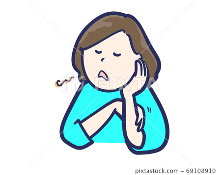 一個在肘部感到虛弱的女人嘆氣 一個在肘部感到虛弱的女人嘆氣 69108910