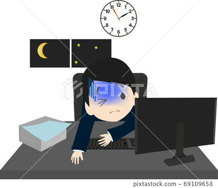 超時工作直到午夜的商人的插圖 69109658