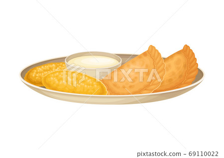 Empanada Stuffed with Meat Served on Plate as Ecuador Dish Vector Illustration Empanada Stuffed with Meat Served on Plate as Ecuador Dish Vector Illustration 69110022