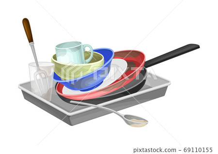 Dirty Utensils and Dishes Piled for Washing Up Vector Illustration Dirty Utensils and Dishes Piled for Washing Up Vector Illustration 69110155