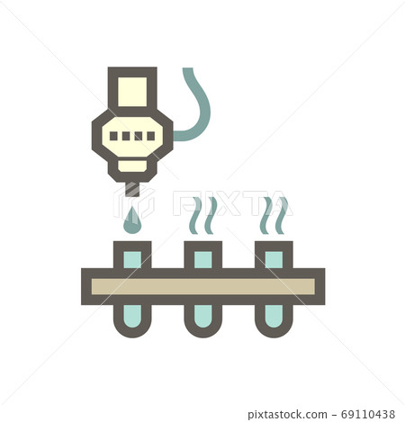 Robot pouring water drop into test tube in chemical lab processing vector icon design on white background. Robot pouring water drop into test tube in chemical lab processing vector icon design on white background. 69110438