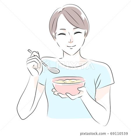 Illustration of a woman eating oatmeal 69110539