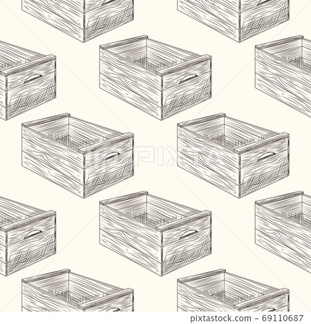 Wooden box seamless pattern. Vintage engraved 69110687