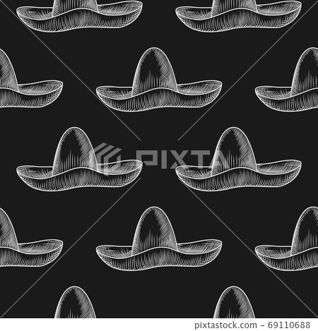 Hand drawn sombrero hat seamless pattern on 69110688