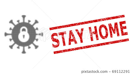 Grunge Stay Home Seal and Halftone Dotted Outbreak Lockdown Grunge Stay Home Seal and Halftone Dotted Outbreak Lockdown 69112291