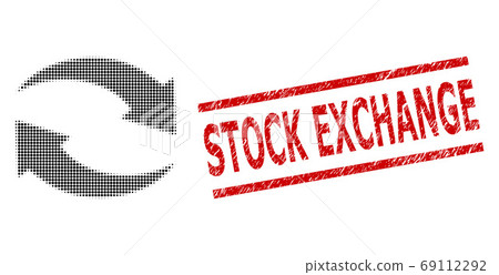 Grunge Stock Exchange Stamp and Halftone Dotted Exchange Arrows Grunge Stock Exchange Stamp and Halftone Dotted Exchange Arrows 69112292