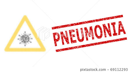 Textured Pneumonia Seal Stamp and Halftone Dotted Virus Danger Textured Pneumonia Seal Stamp and Halftone Dotted Virus Danger 69112293