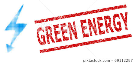 Distress Green Energy Seal Stamp and Halftone Dotted Electric Strike 69112297
